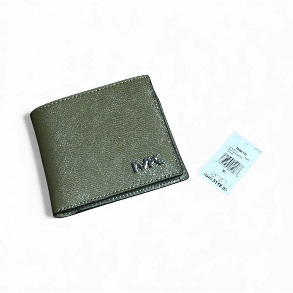 Michael Kors Green Leather Billfold Wallet with Coin Pocket